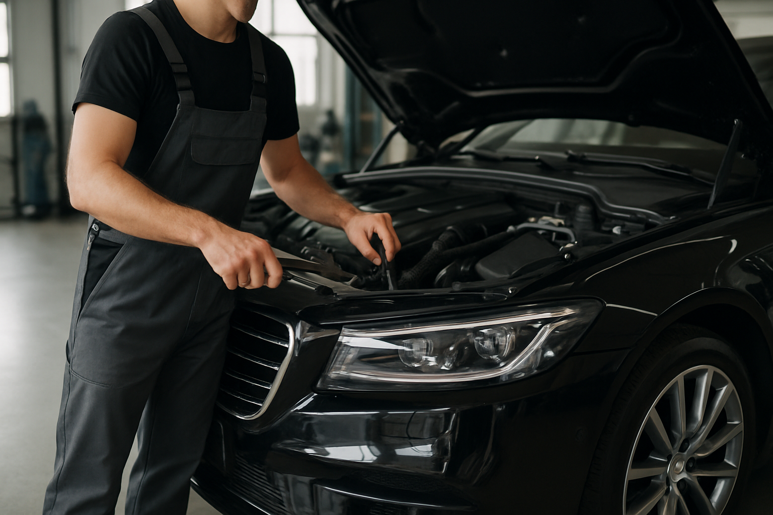 luxury car maintenance no face of a man in the image please